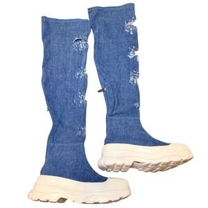Denim Over Knee Boots Thigh High Y2K Streetwear Baddie Cape Robbin Size 9
